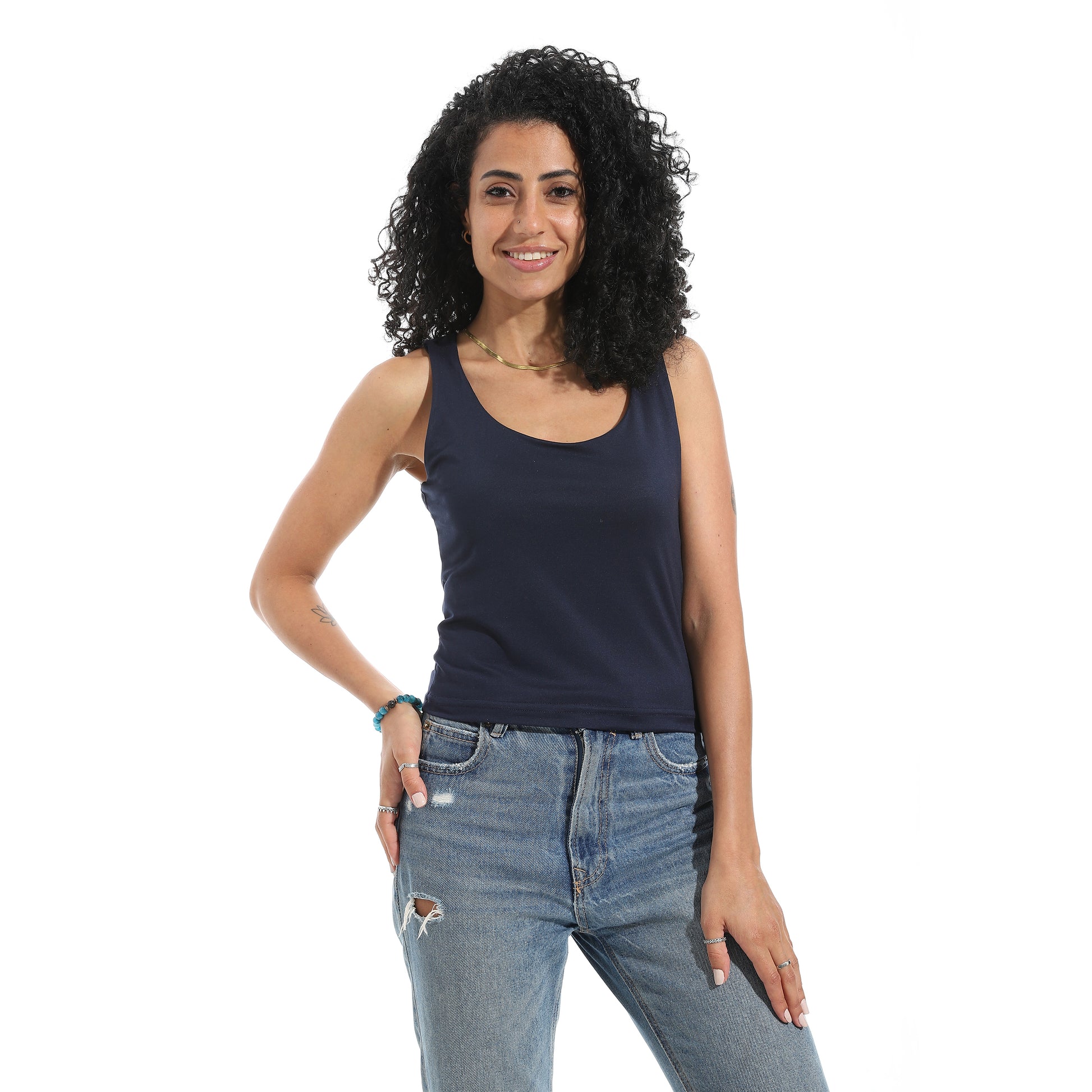 Navy Cut Sleeve Top