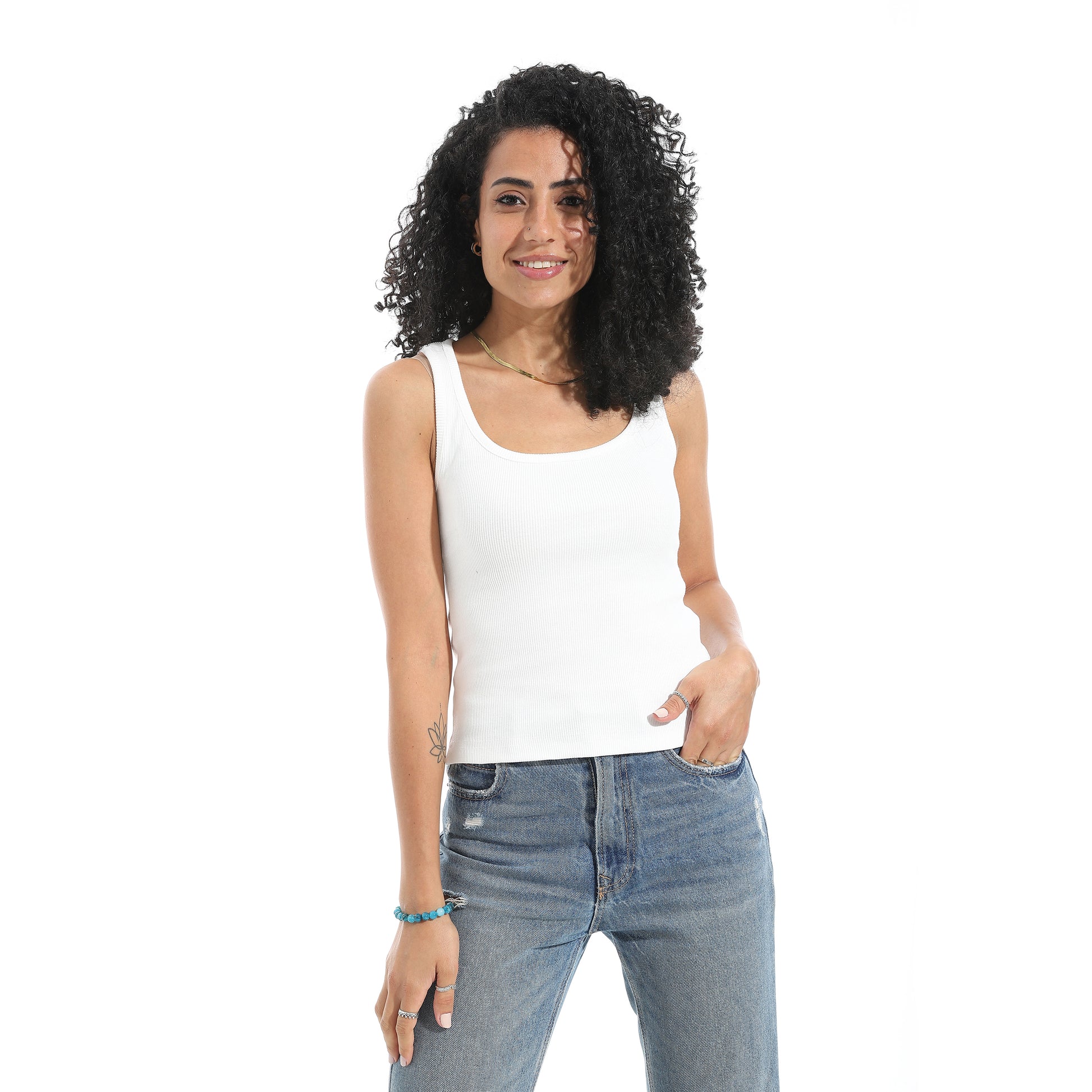 White Cut Sleeve Top
