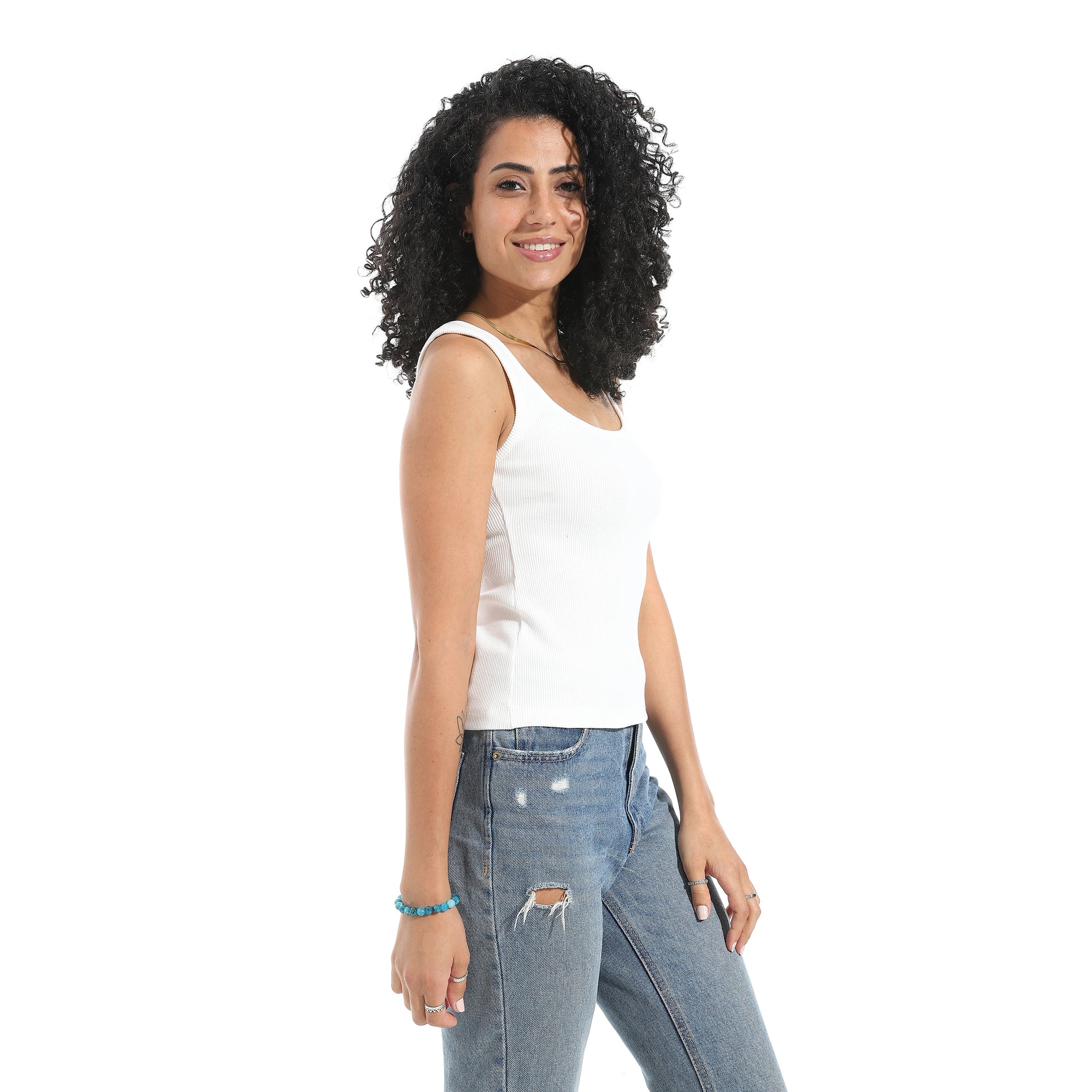 White Cut Sleeve Top