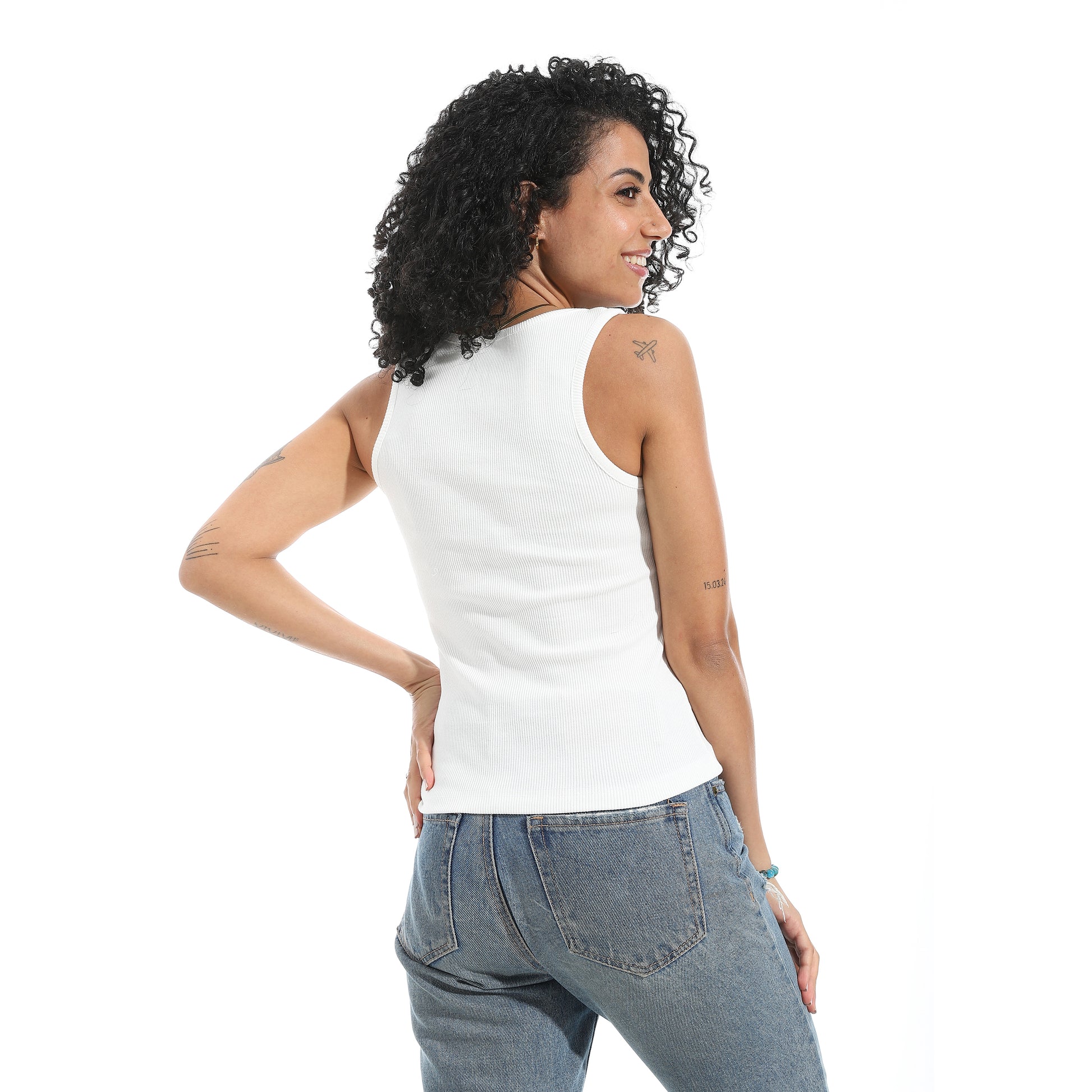 White Cut Sleeve Top