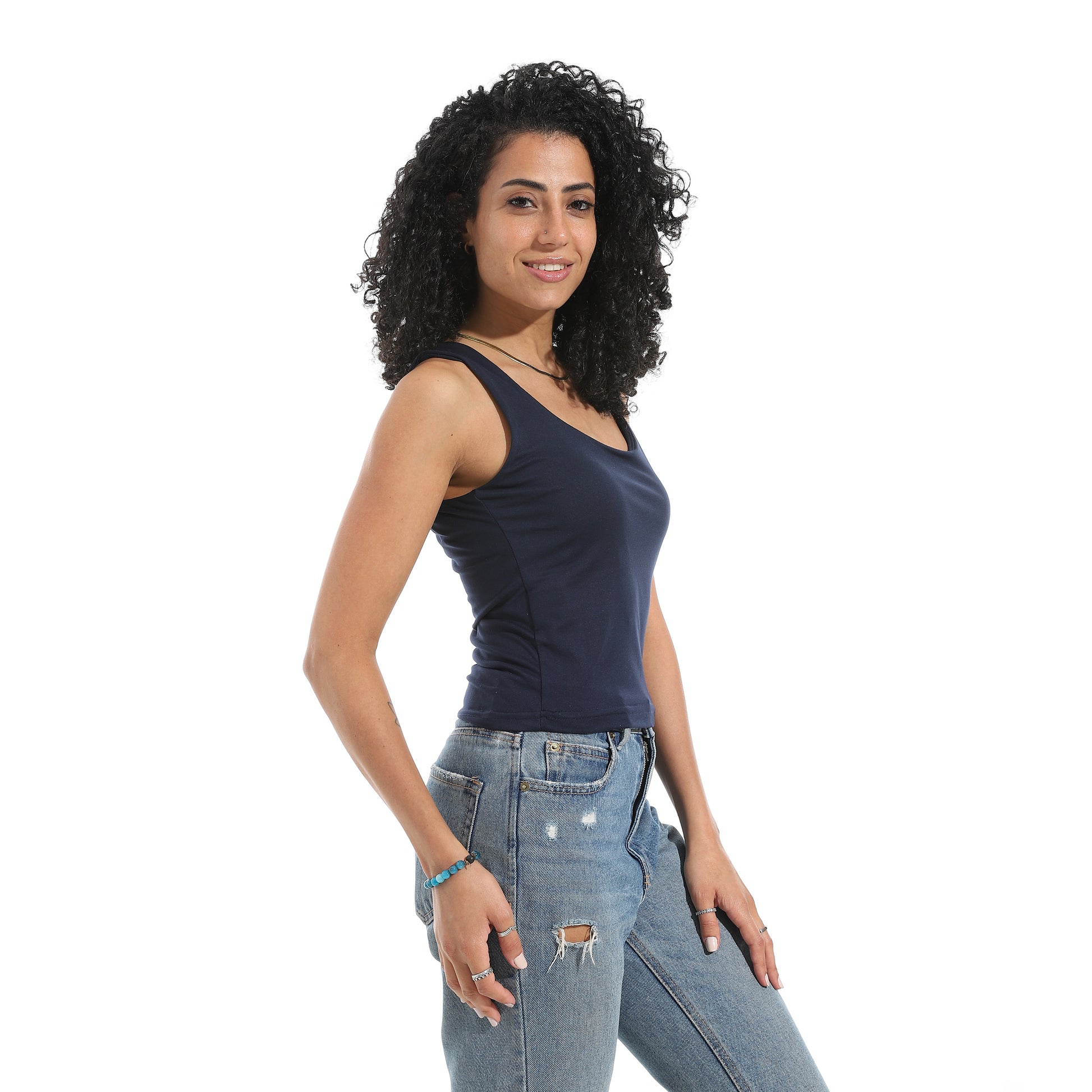 Navy Cut Sleeve Top