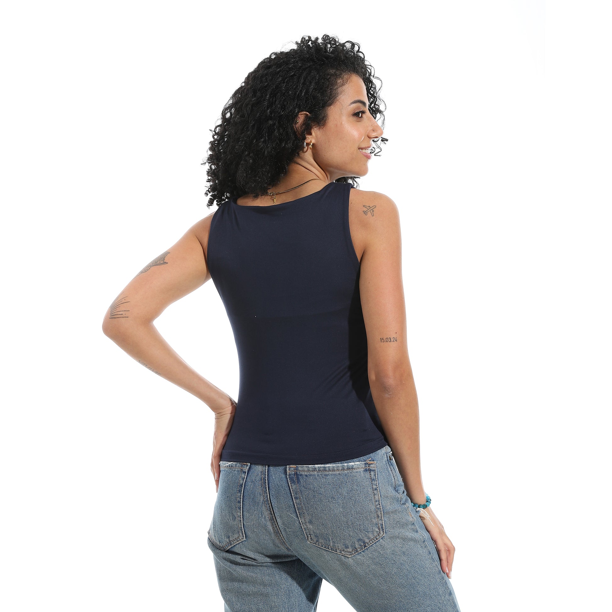 Navy Cut Sleeve Top