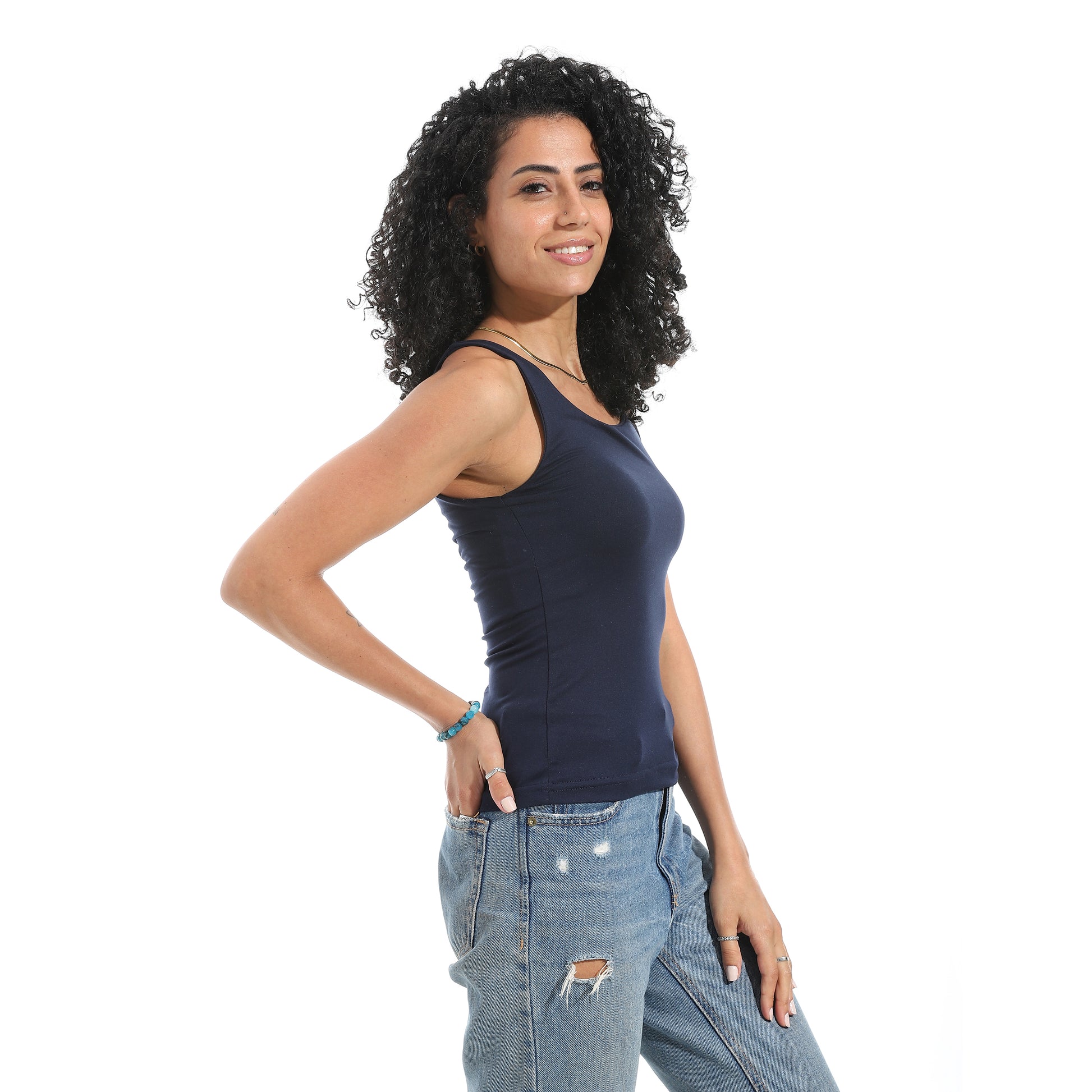 Navy Cut Sleeve Top